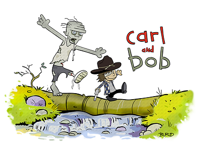 Carl And Bob (C&H/WD Mashup) art calvin and hobbes cartoons comics digital art illustration walking dead zombies
