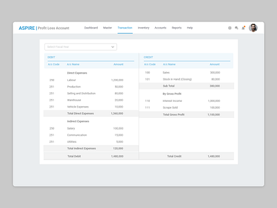 Profit Loss Account Balance Sheet UI