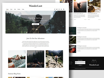 Wanderlust - Personal Travel Blog Web Design blogging web design ui design web design