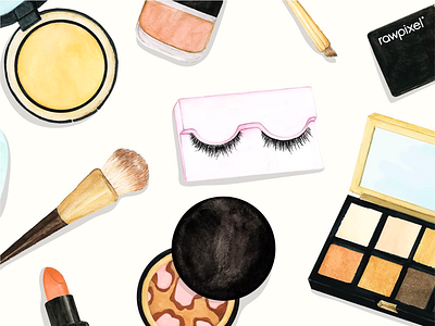 Cosmetic set blush cosmetics eyeshadow illustration lipstick powder vector watercolor