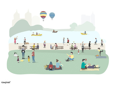 Sunday In The Park activity character community design graphic icons leisure park people set vector