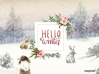 Hello winter Watercolor elements