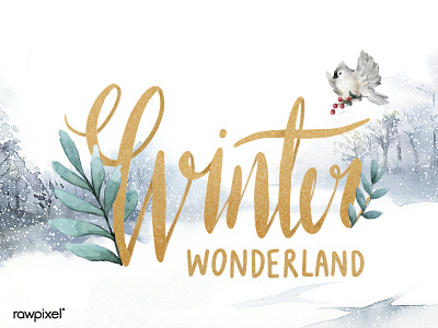 Winter wonderland watercolor typography vector animal design graphic hand drawn illustration typography vector watercolor