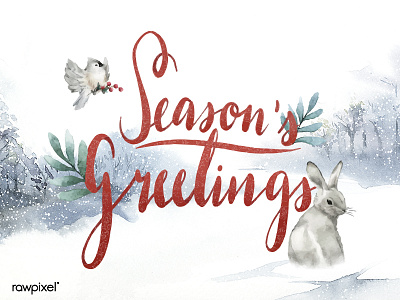 Seasons Greetings watercolor typography vector animal card natural typography vector watercolor painting winter