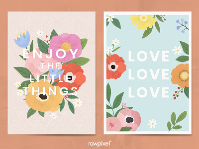 Colorful Flowers Vector Set beautiful colorful cute design drawn enjoy the little things flower foliage graphic illustration love motivational poster vector