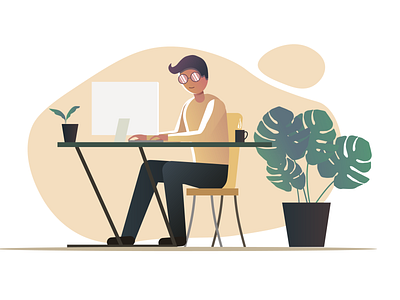 1Workspace illustration computer flat illustration poster trend trend2019 vector worker workspace