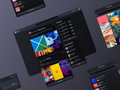 Vyoo Platform: Feed activity builder category community dark dark mode dark ui designsystem feed feeds glassmorphism newsfeed platform popular post trend ux