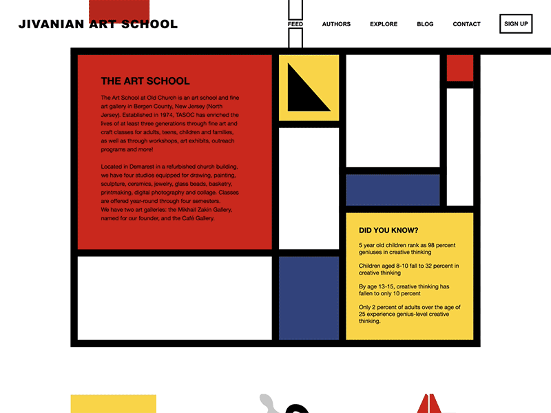 Jivanian Art School Design: Taron Badalyan animation art blue colors design fineart gif line art mondrian mondrianizm motion popular red school trend ux ui web website yellow