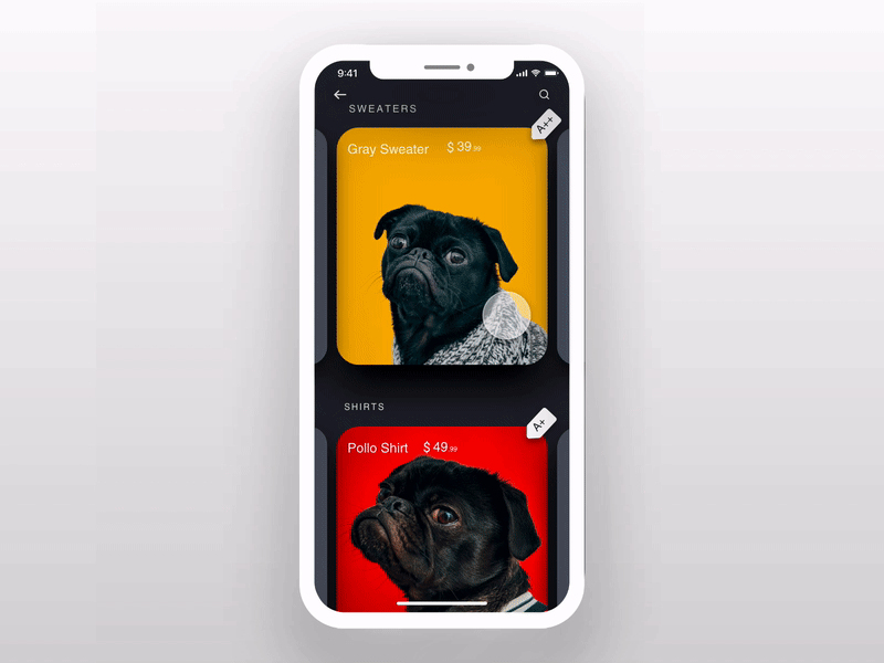 BobShop App adobe app color cute dog gif mobile pet popular prototyping pug xd