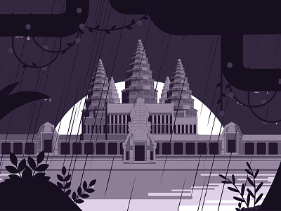 Angkor Wat Temple, rainy Season - Flat-design
