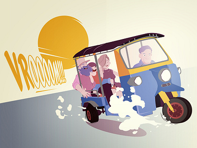 Family Tuktuk ride artprint bangkok cartoon comics digitalart family funny illustration manga poster thailand tuktuk