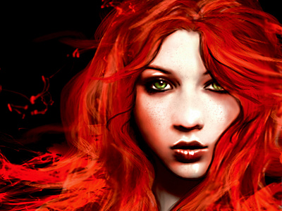 Penny character digital art draw face girl green eyes illustration ink lips look photoshop red hair