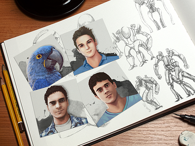 Ararazu Team avatar bird chatacters crew desk digital painting illustration macaw painting sketch sketchbook team