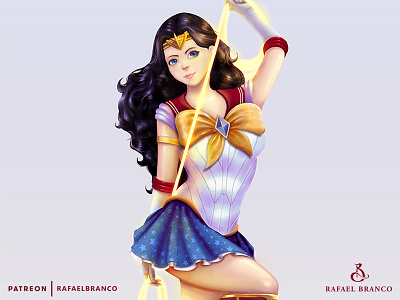 Sailor Wonder Woman anime bishoujo characterdesign comics cutegirl digitalart heroin illustration miniskirt sailormoon wonderwoman
