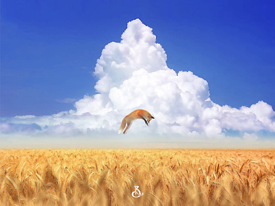 Fox Landscape animal clouds contrast digital painting fox horizon jumping landscape nature red fox sky