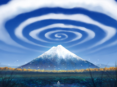 Summit clouds conceptart digitalpainting enjoy fuji horizon illustration landscape mountain spiral