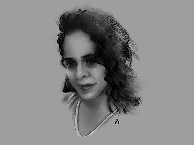 Portrait digitalpainting draw dry media grayscale illustration portrait woman