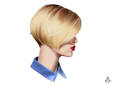 Side View blonde digital2d head illustration practice redlips short hair sketch study