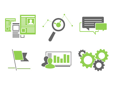 Icons analyze collaborate data green grey icon research search tool website