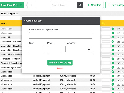 Table, modal, etc arial buttons catalog form green modal ui web app wip yellow