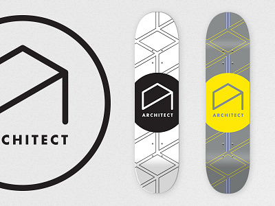 Architect Skateboards architect black deck gray logo mockup skateboard white yellow