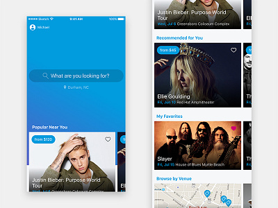 Browse events app concerts design ios mobile search tickets ui ux