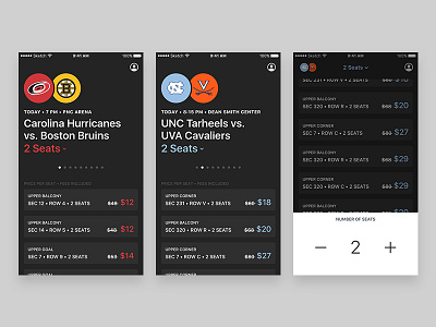 Sports tickets app concept