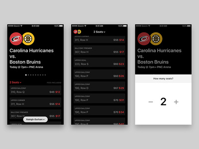 Sports tickets app concept