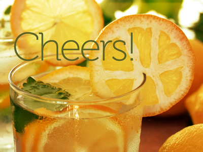 Cheers cheers debut drink glass health invitation juice lemon orange photo thanks welcome