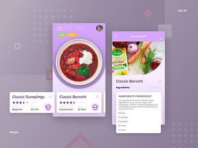 Daily UI Challenge Day #40 app challenge dailyui day 40 design mobile recipe ui ux