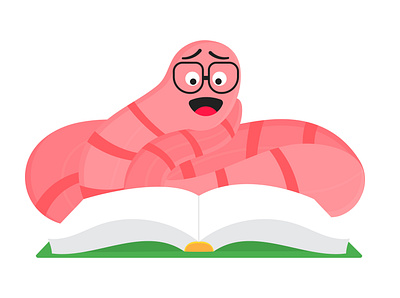 Cartoon style earthworm with book and glasses book bookworm cartoon earthworm education flat funny reading student study worm