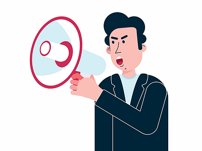 The business man talking speach in loud megaphone speaker announcement cartoon