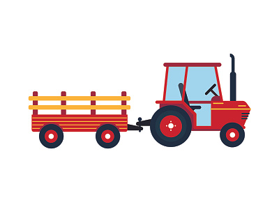 Tractor with semi-trailer agriculture auto autumn fall flat harvest red tractor trailer wheel