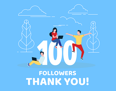 Celebrate 100 follofers blog celebrate design followers happy holiday illustration man people thank you woman