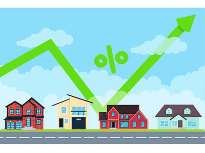 House price like arrow growth in the air for many % arrow building business concept cost flat growth house percent real estate sale