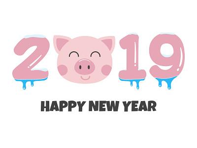 2019 New Year Poster 2019 asian character christmas cute flat happy new pig piggy pink poster year