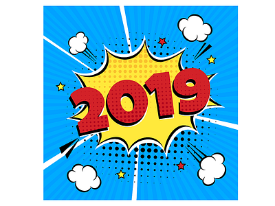 2019 happy new year christmas comic pop art speech bubble