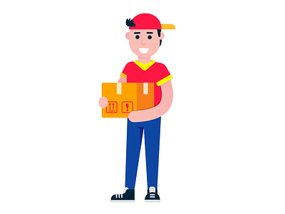Fast delivery boy character flat style design boy business concept delivery design flat gradient happy illustration people red vector