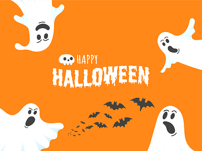 Happy Halloween text postcard banner bats cartoon ghost halloween happy horror poster skull trick trickortreat