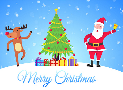 Santa Claus and the red nosed christmas reindeer and wish a merr christmas christmas tree deer fire gift merry new year present reindeer santa