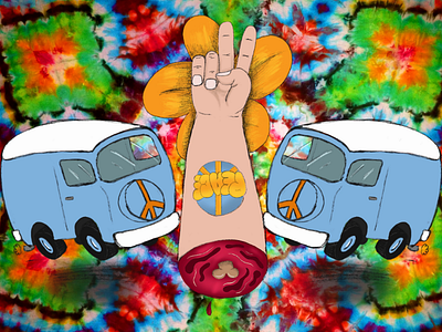 Hippie Fingers digital painting hippie hippie bus illustration tie dye