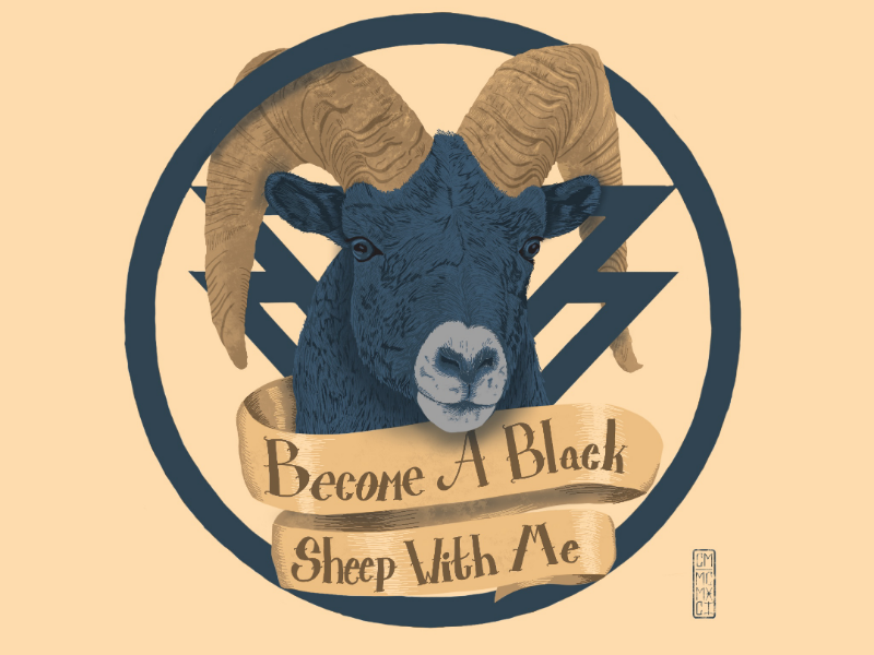 Blue and Gold black sheep digital painting music illustration
