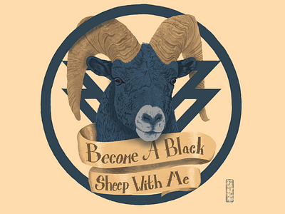 Blue and Gold black sheep digital painting illustration music