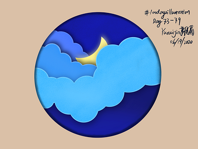 Moon in the Cloud with Digital Paper-Cut Effect 100daychallenge 100daysofillustration illustration papercut procreate