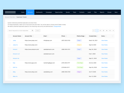 Track and merge duplicate records in CRM - Step 1 crm design challenge desktop app enterprise ux ui design