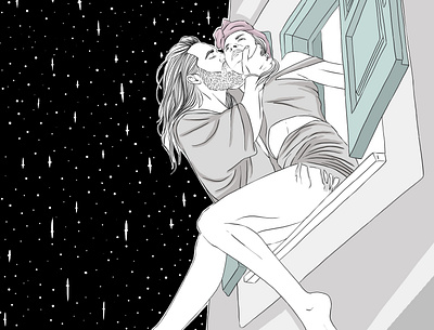 Love by the window art charlotte dessine design digital illustration illustration pastel