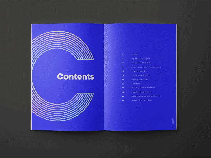 TEDxToronto Program Booklet 2018 book booklet brand identity conference design layout page layout programme tedx