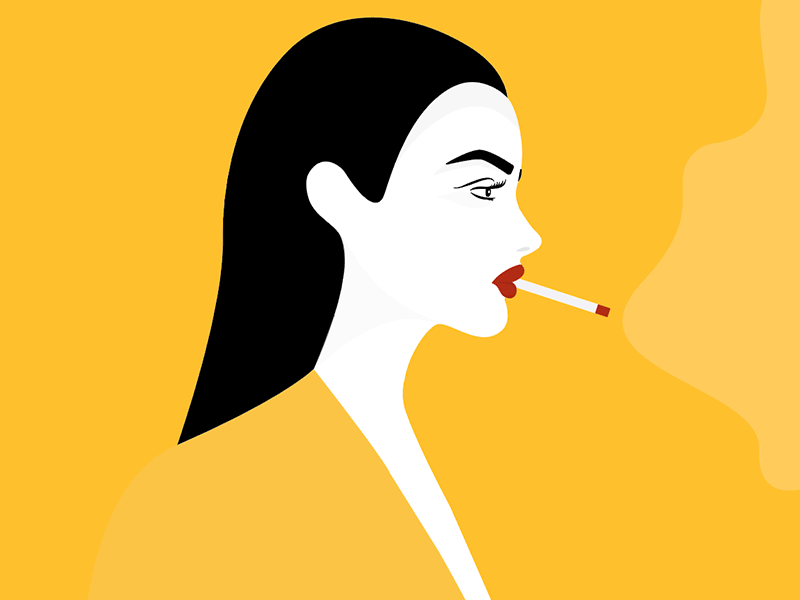 Smoke 'um if you got 'um cigarette face flat hair illustration portrait vector yellow