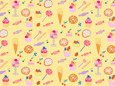 Sweets pattern blueberry candy cherryblossom colorful design donuts food fruit ice cream illustration lollypop milica golubovic pattern retro strawberry sugar summer sweets