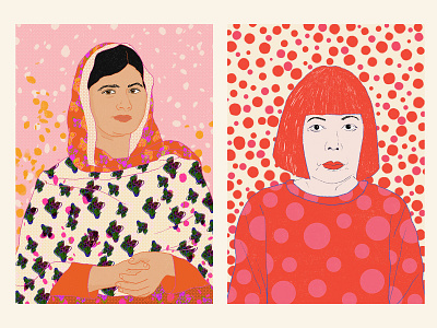 Malala Yousafzai | Yayoi Kusama abstract activist artist female activist female artist illustrated portrait illustration kusama malala malala yousafzai milica golubovic pattern portrait portrait illustration red yayoi kusama